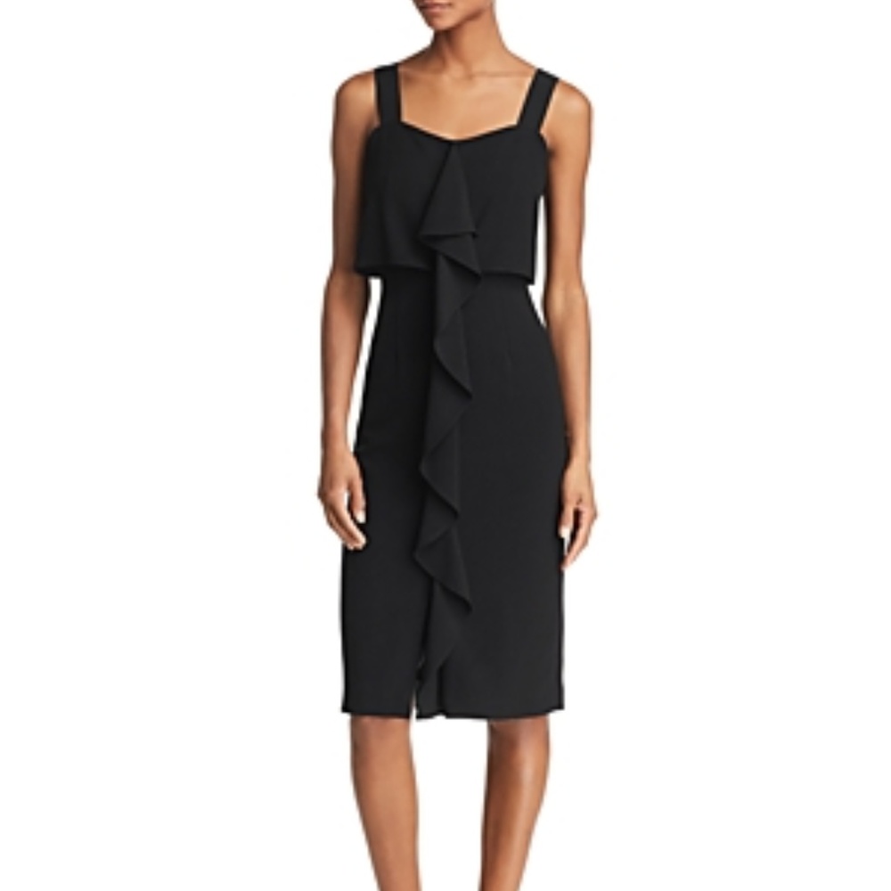 Adrianna Papell Crepe Cascading Drape Midi Dress Black Size 4